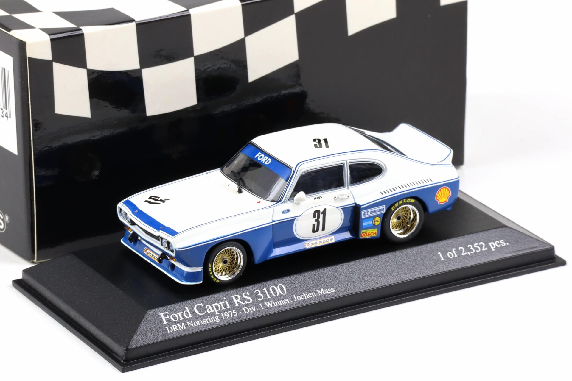 1:43 Minichamps Ford Capri RS 3100 DRM 1975 Norisring Winner #31 Jochen Mass