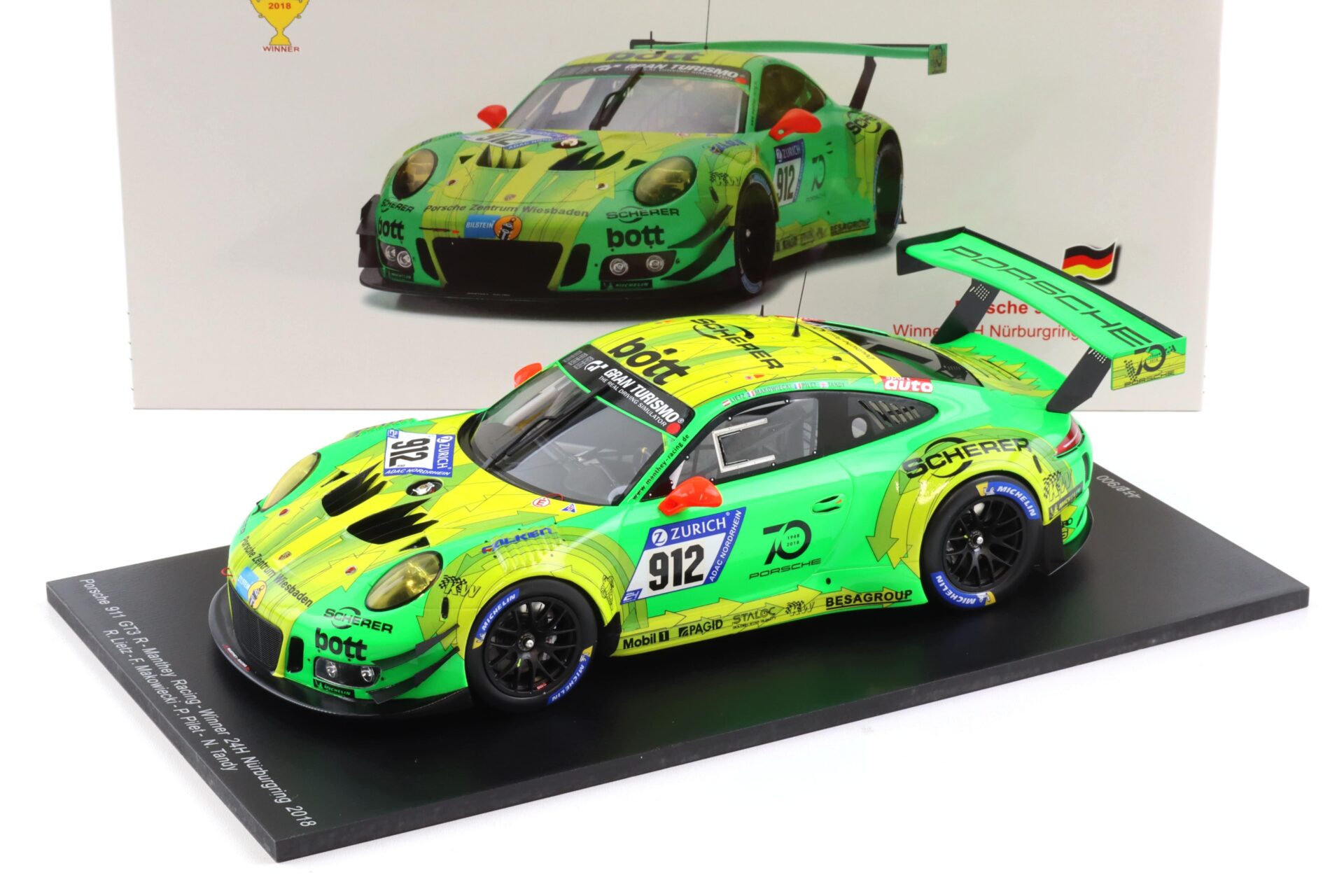 1:18 Spark Porsche 911 991 GT3 R Winner 24h Nürburgring 2018 Manthey #912