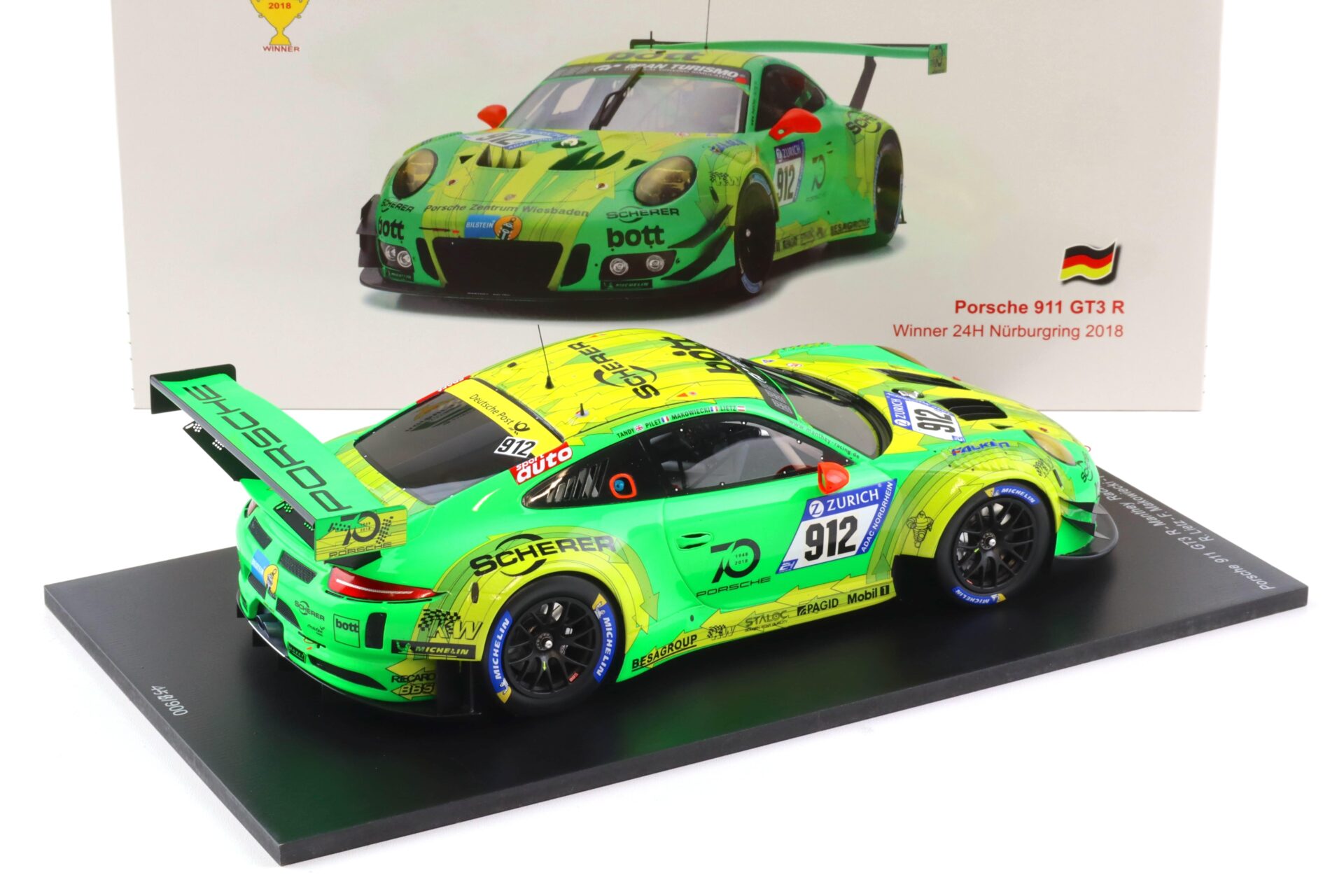 1:18 Spark Porsche 911 991 GT3 R Winner 24h Nürburgring 2018 Manthey #912