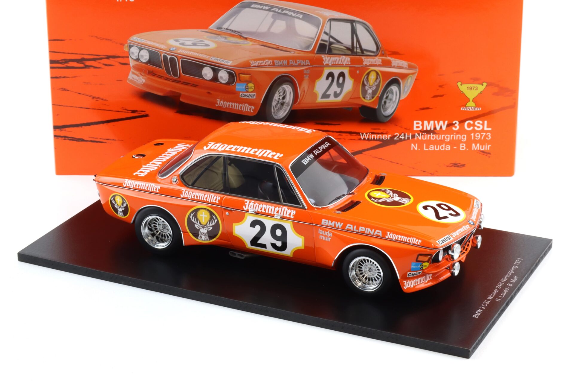 1:18 Spark BMW 3.0 CSL #29 Winner 24h Nürburgring 1973 Jägermeister Lauda/ Muir