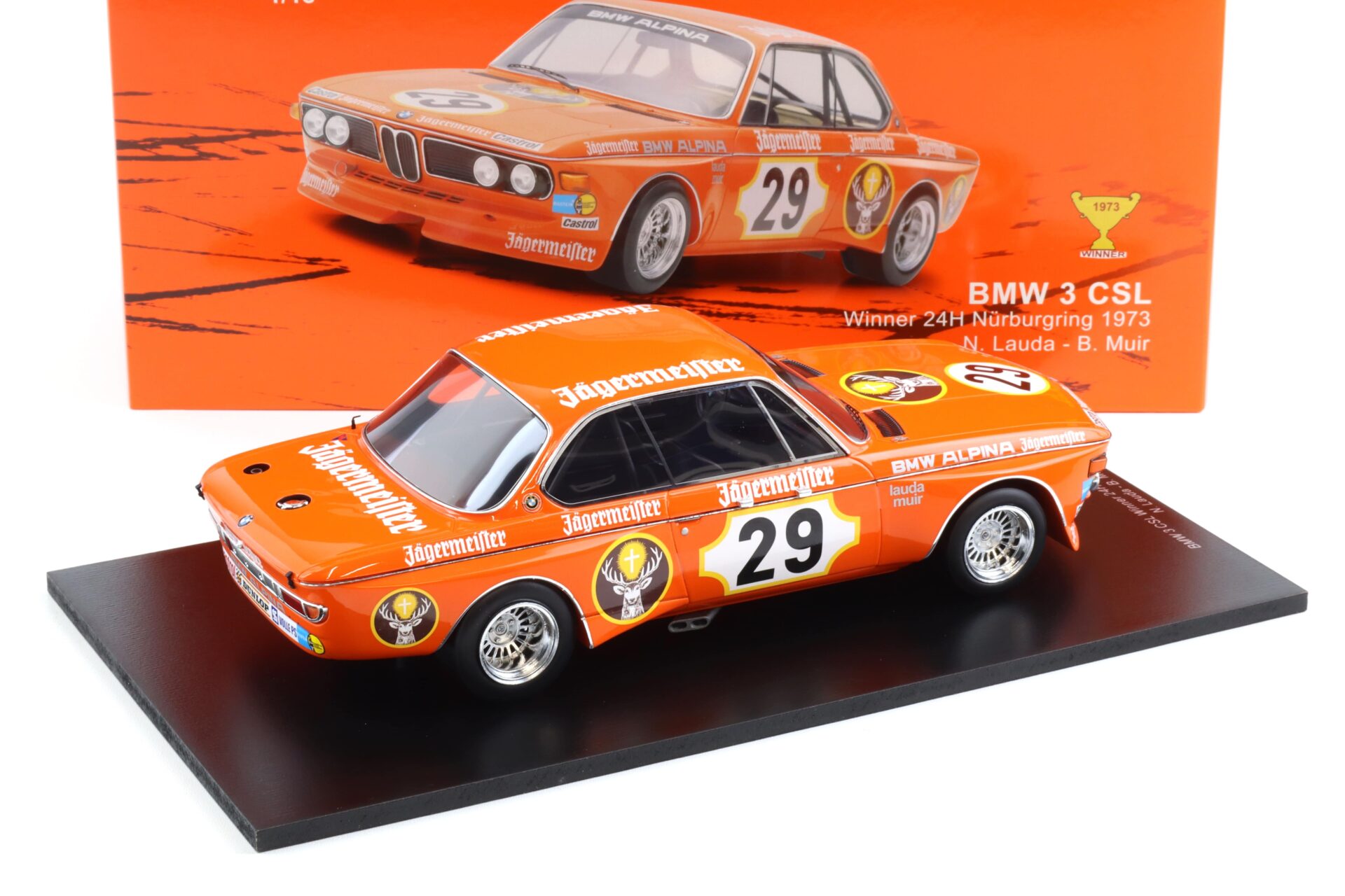 1:18 Spark BMW 3.0 CSL #29 Winner 24h Nürburgring 1973 Jägermeister Lauda/ Muir