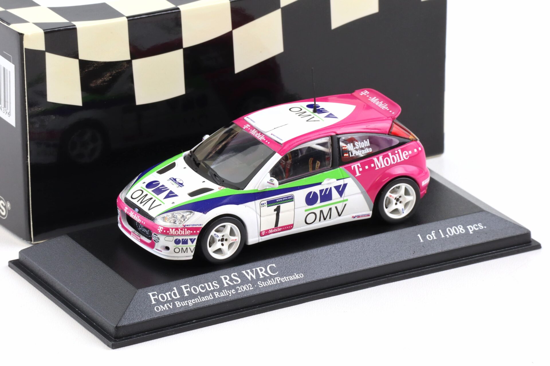 1:43 Minichamps Ford Focus WRC Burgenland Rallye 2002 #1 Stohl/ Petrasko
