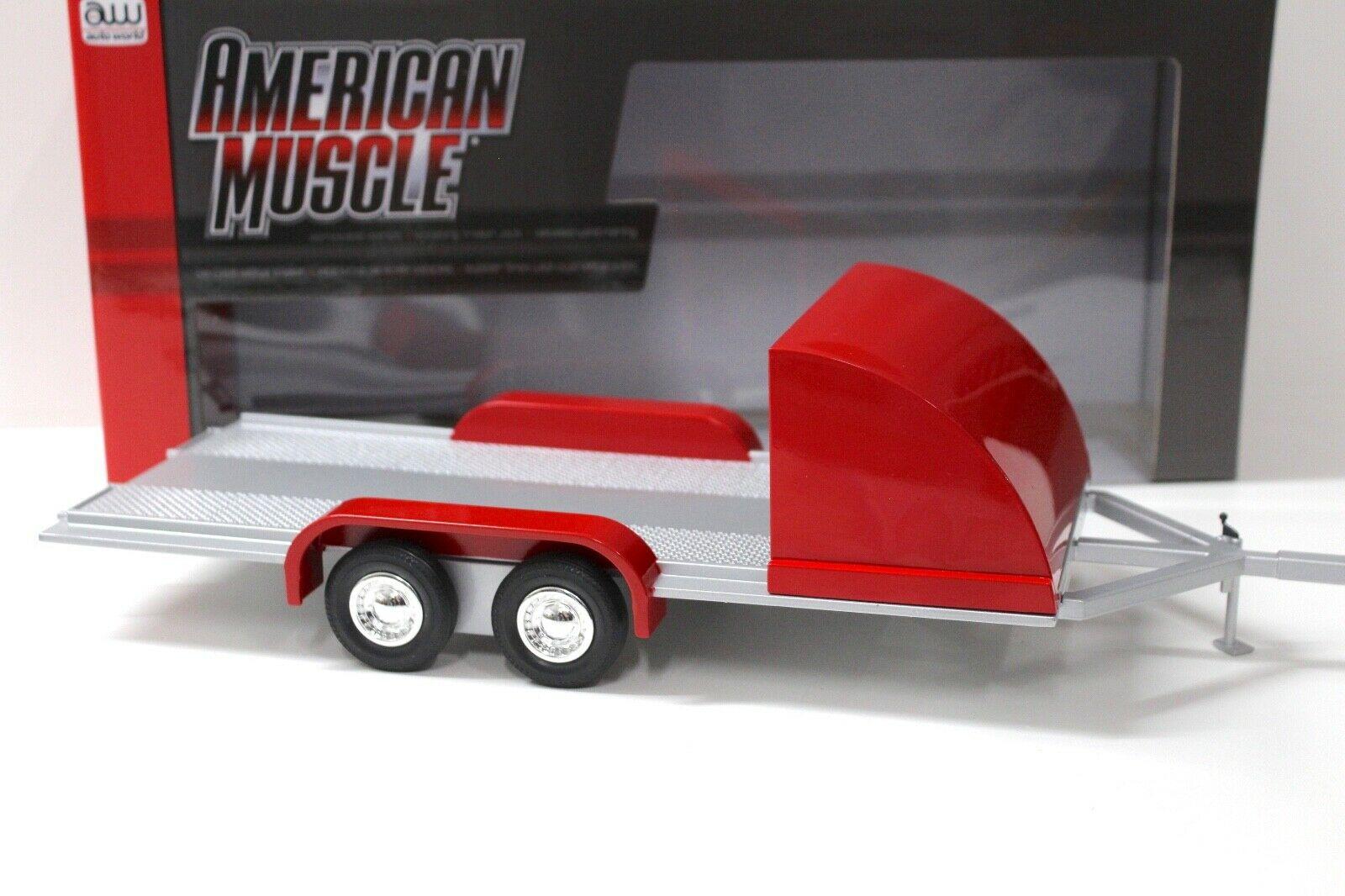 1:18 Auto World Trailer Open Car Hauler Anhänger red
