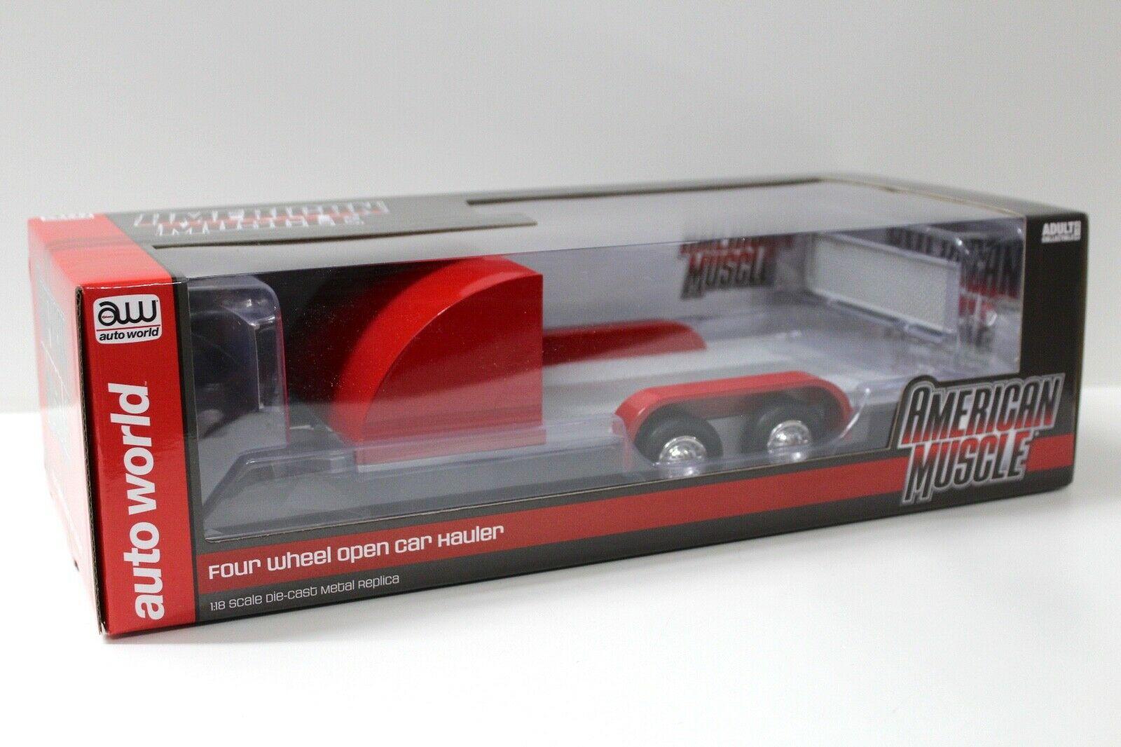 1:18 Auto World Trailer Open Car Hauler Anhänger red