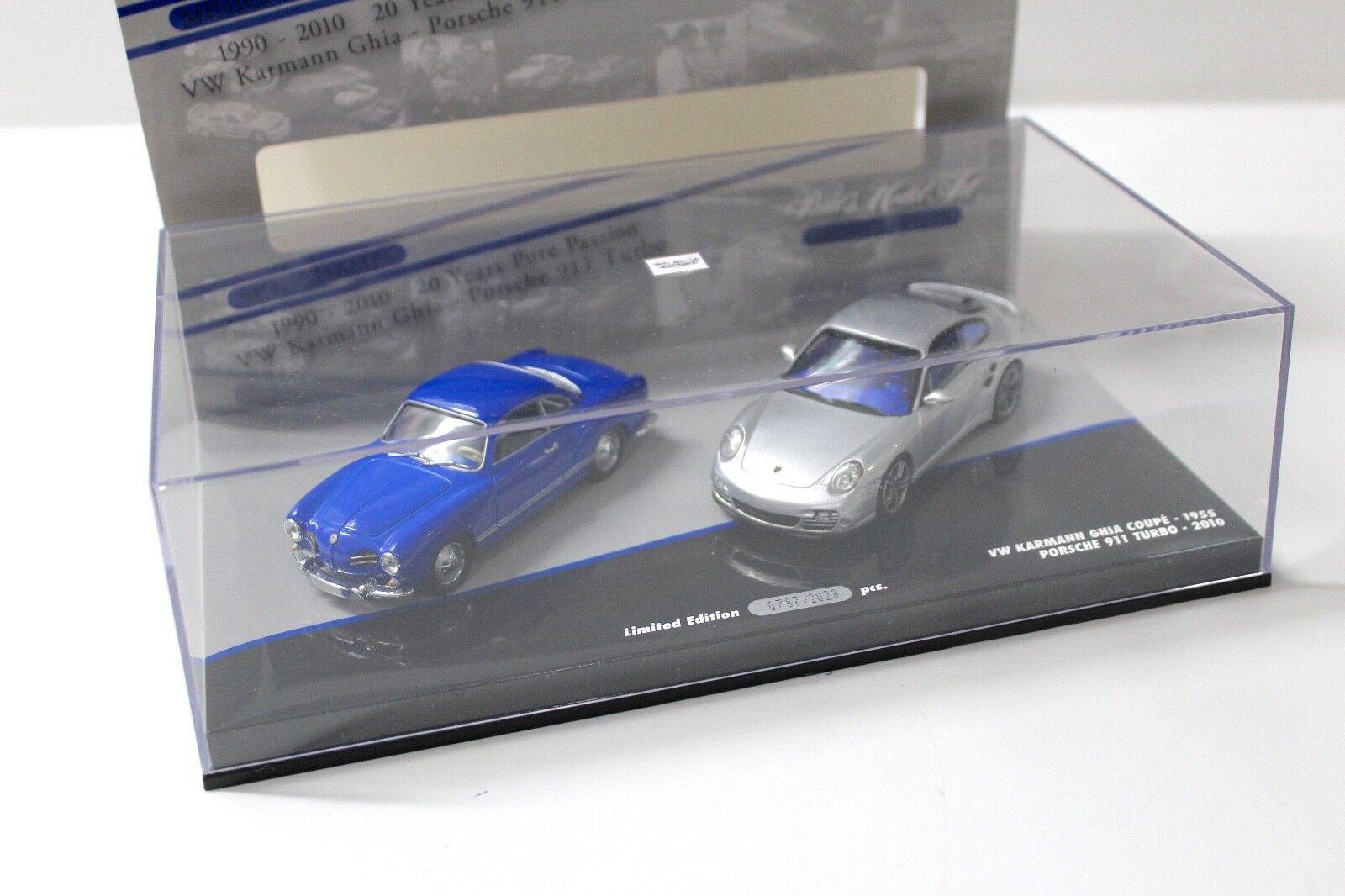 1:43 Minichamps Set 20 Jahre Porsche 911 Turbo silver + VW Karmann Ghia blue