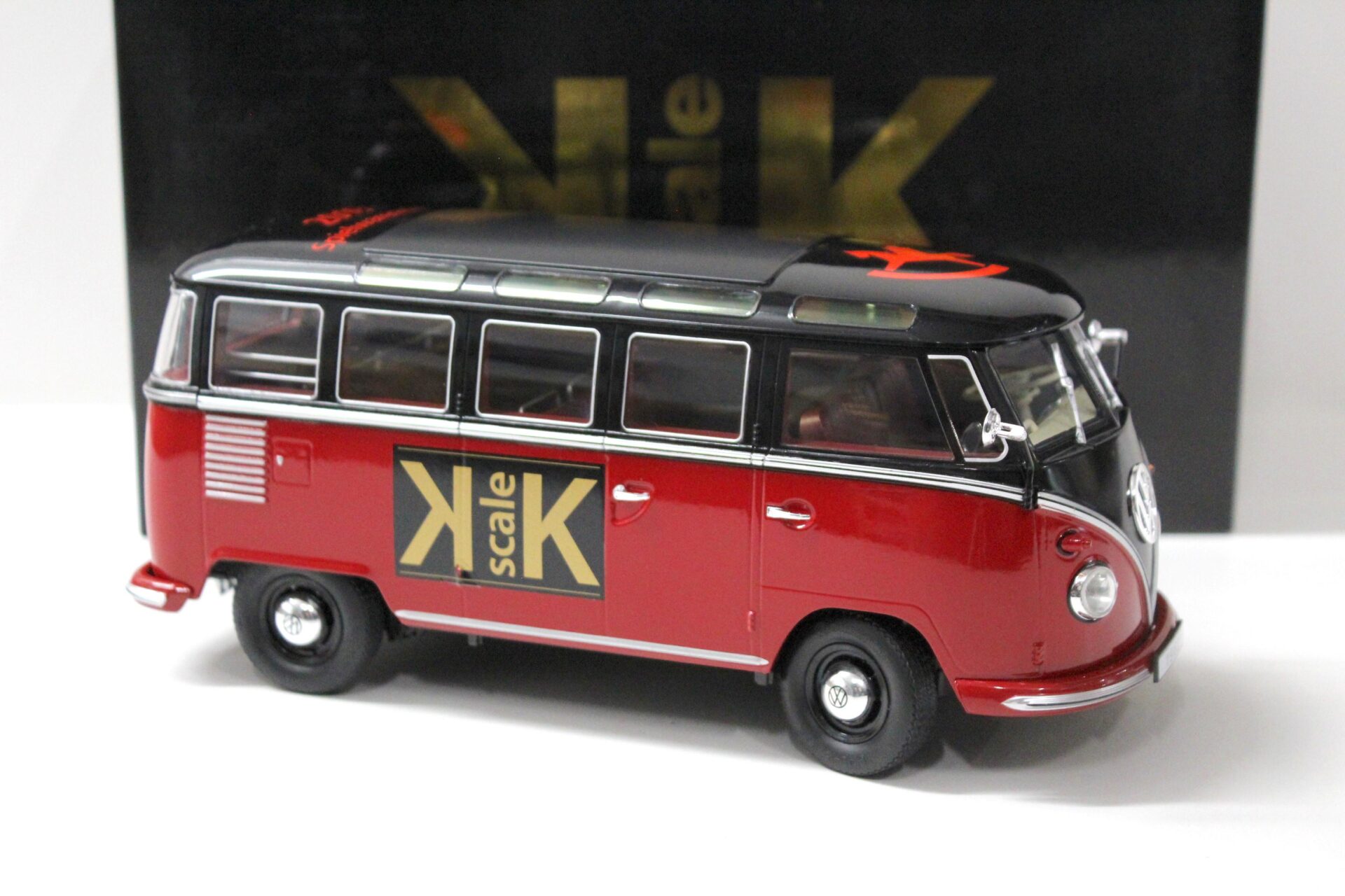 1:18 KK-Scale VW Bus T1 Samba Toy Fair 2019 Spielwarenmesse red/ black