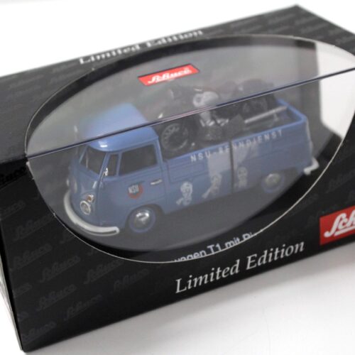 1:43 Schuco VW T1 Pritschenwagen mit Piccolo NSU Max Renndienst blue