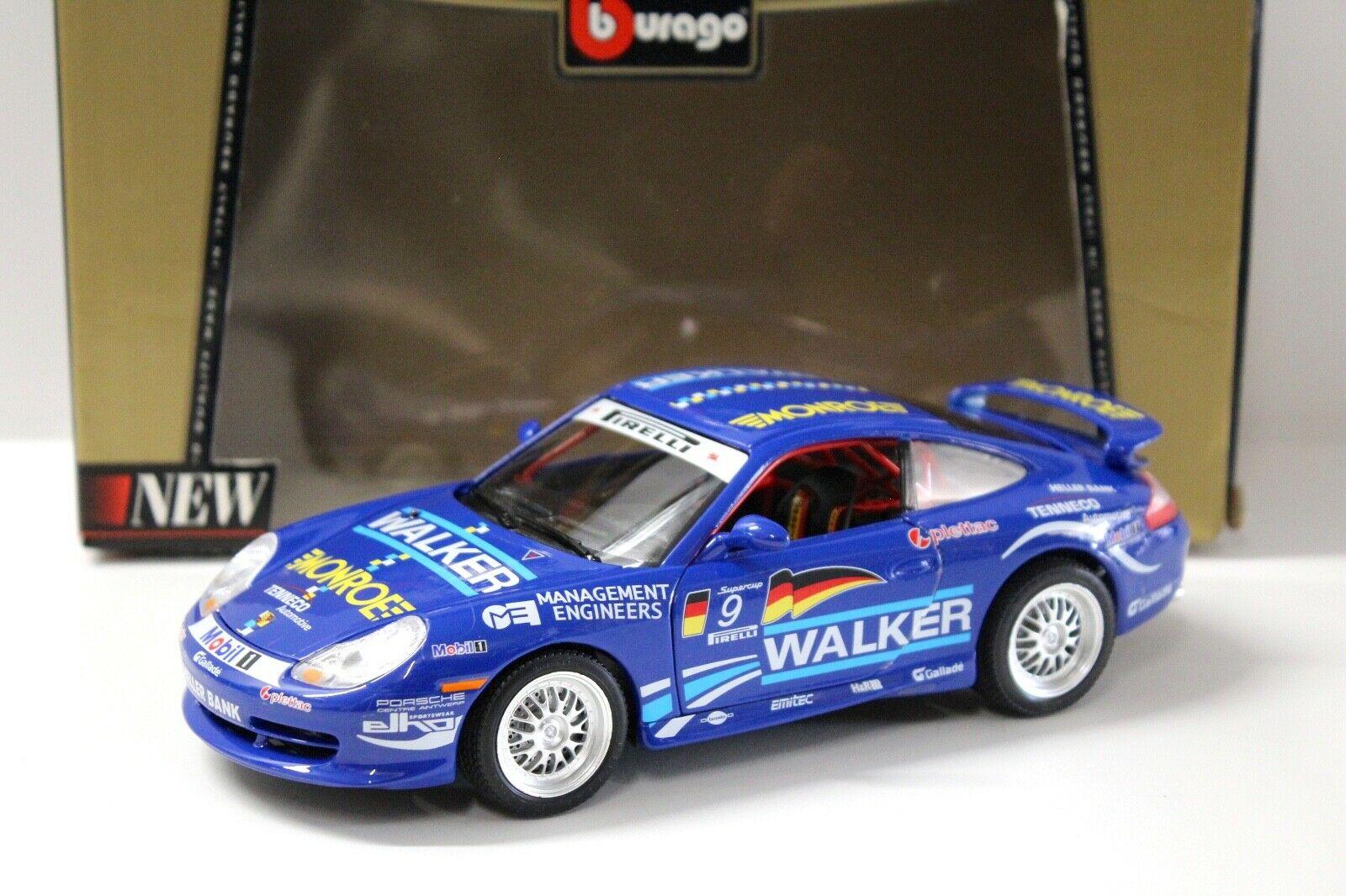 1:18 Bburago Porsche 911 996 GT3 Cup #9 Walker blue