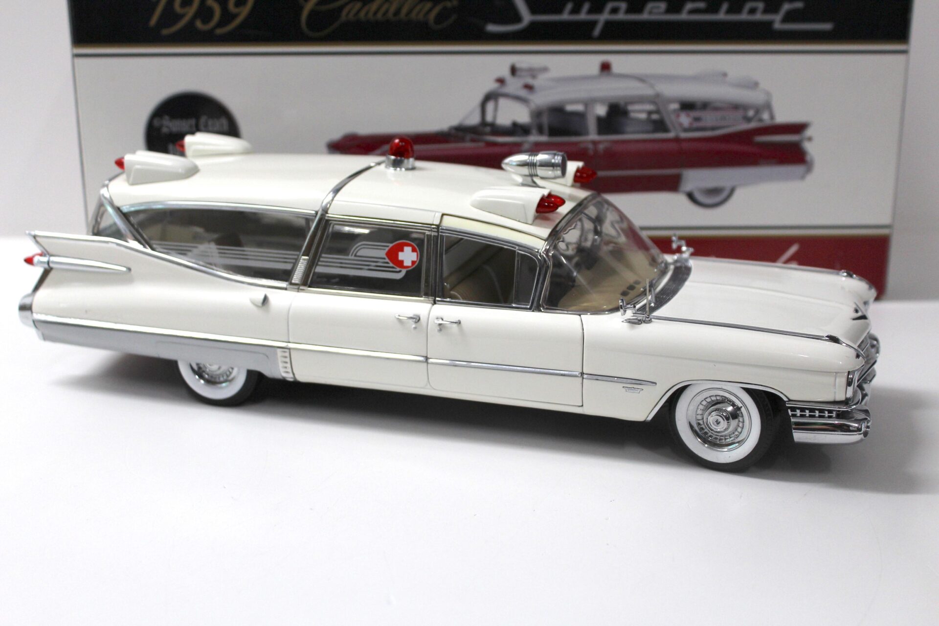 1:18 Precision Miniatures 1959 Cadillac Superior Crown Royal Ambulance white