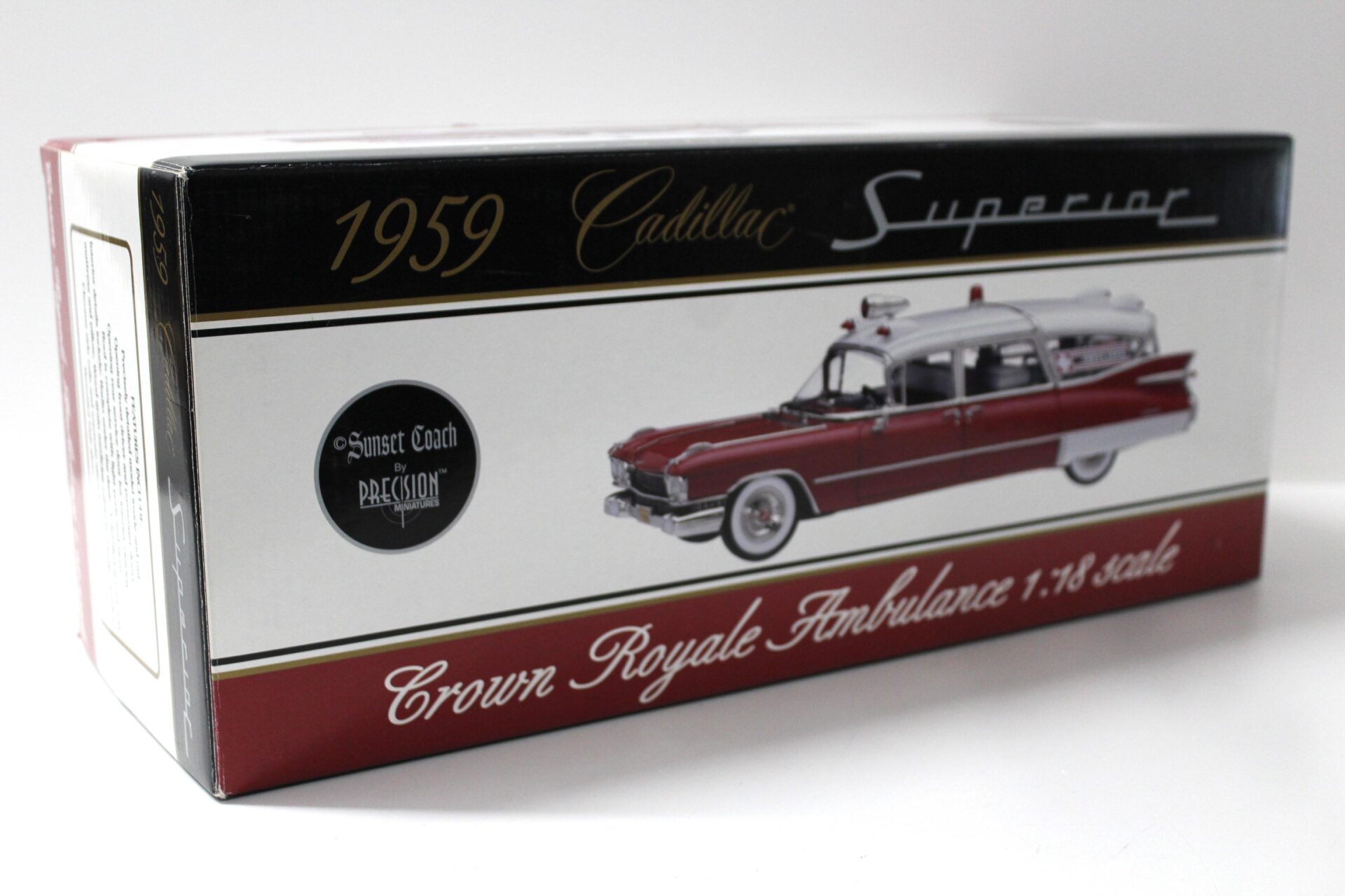 1:18 Precision Miniatures 1959 Cadillac Superior Crown Royal Ambulance white