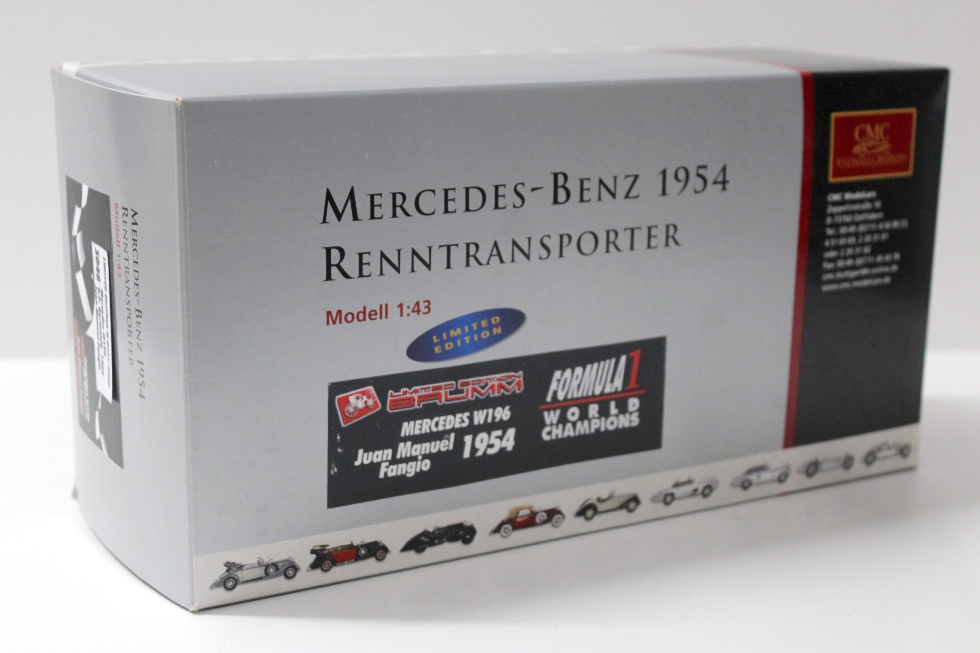 1:43 CMC Mercedes Renntransporter 1954 mit Brumm W196 Juan Fangio