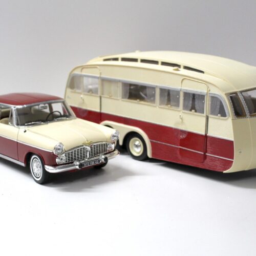 1:18 Norev Simca Vedette Chambord 1958 + Caravane Henon red & ivoire