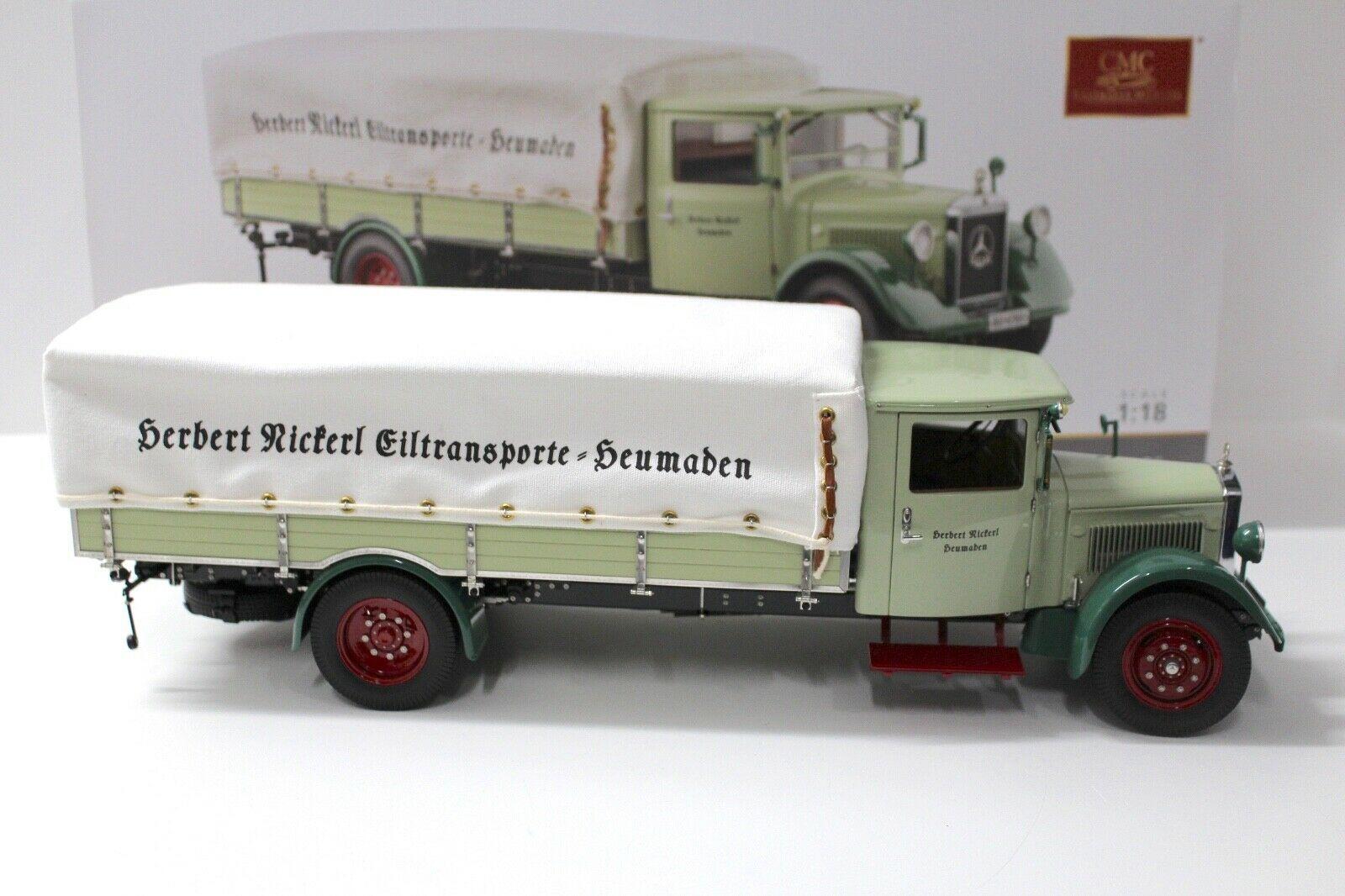 1:18 CMC Mercedes LO 2750 LKW mit Plane green
