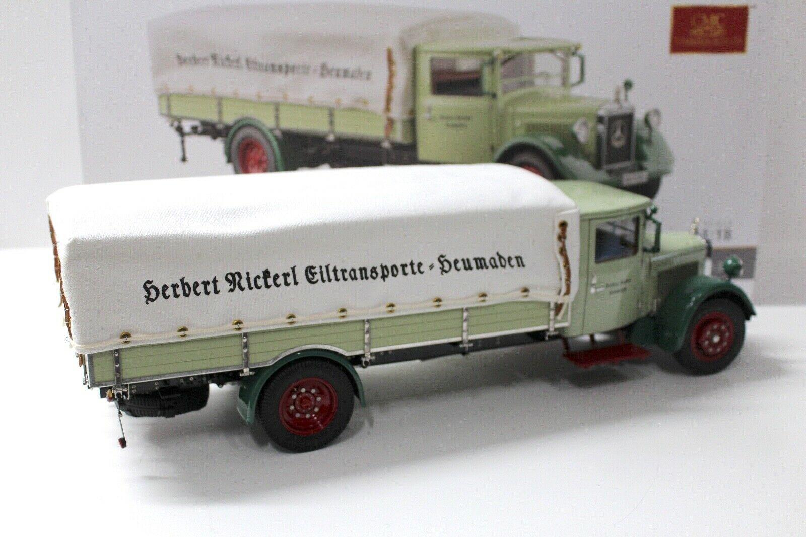 1:18 CMC Mercedes LO 2750 LKW mit Plane green