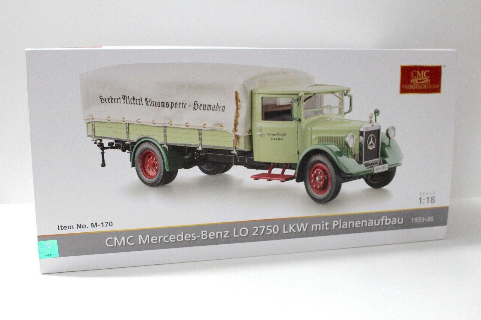 1:18 CMC Mercedes LO 2750 LKW mit Plane green