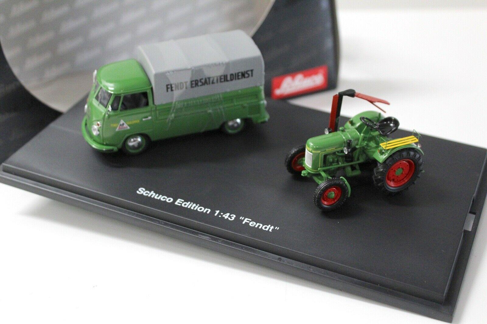 1:43 Schuco Edition Fendt Traktor mit VW T1 Plane green