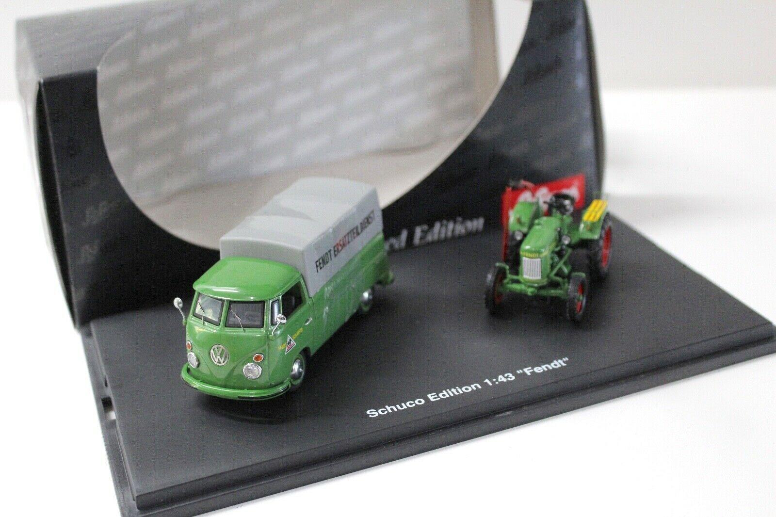 1:43 Schuco Edition Fendt Traktor mit VW T1 Plane green
