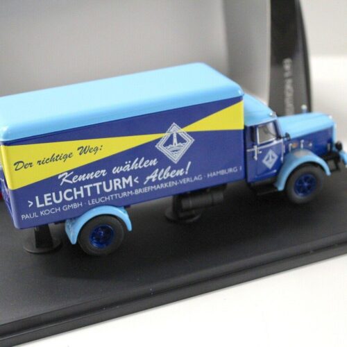 1:43 Schuco Büssing 8000 Koffer Leuchtturm-Briefmarken