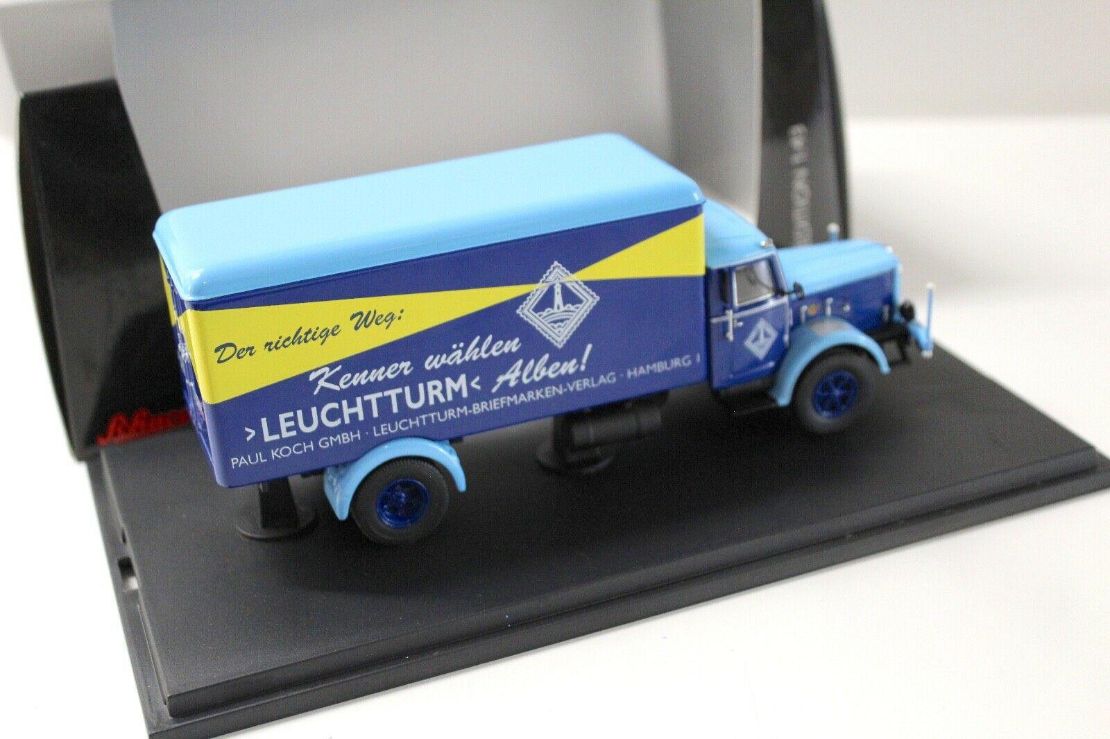 1:43 Schuco Büssing 8000 Koffer Leuchtturm-Briefmarken