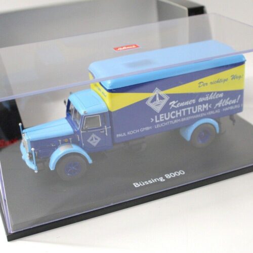 1:43 Schuco Büssing 8000 Koffer Leuchtturm-Briefmarken