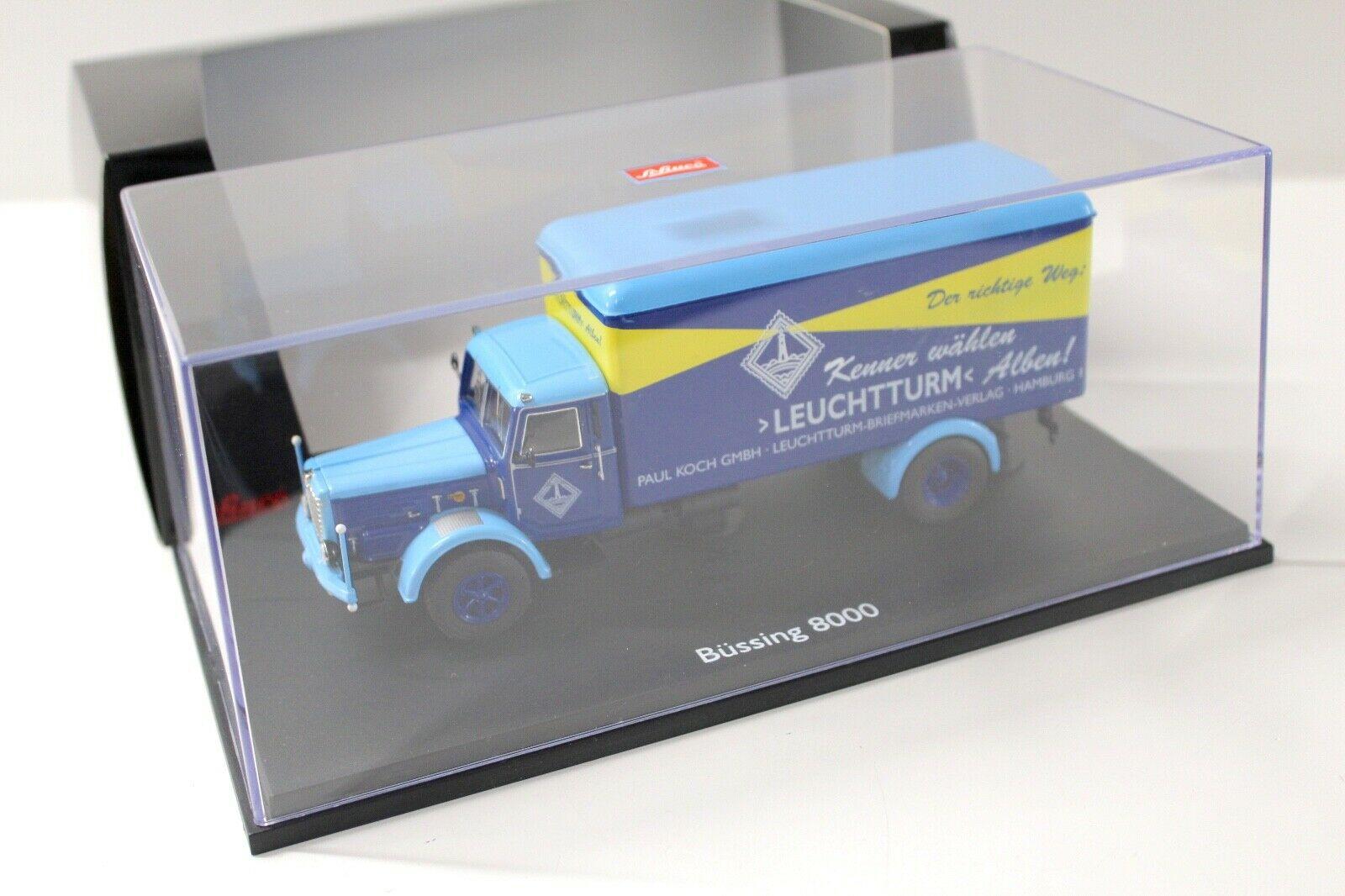 1:43 Schuco Büssing 8000 Koffer Leuchtturm-Briefmarken