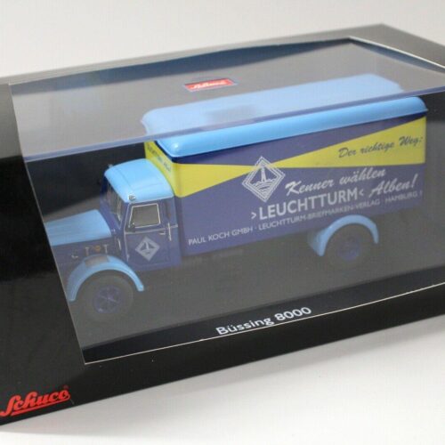 1:43 Schuco Büssing 8000 Koffer Leuchtturm-Briefmarken