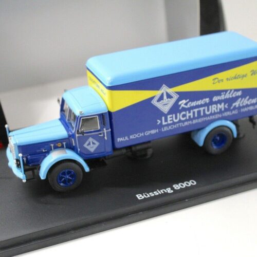 1:43 Schuco Büssing 8000 Koffer Leuchtturm-Briefmarken