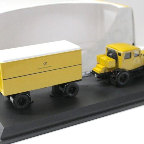 1:43 Schuco Hanomag ST 100 Zugmaschine mit Anhänger Deutsche Post yellow
