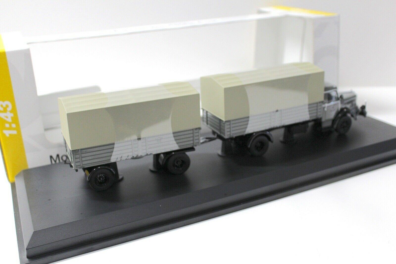 1:43 Schuco Krupp Titan Planen-LKW mit Anhänger POST grey