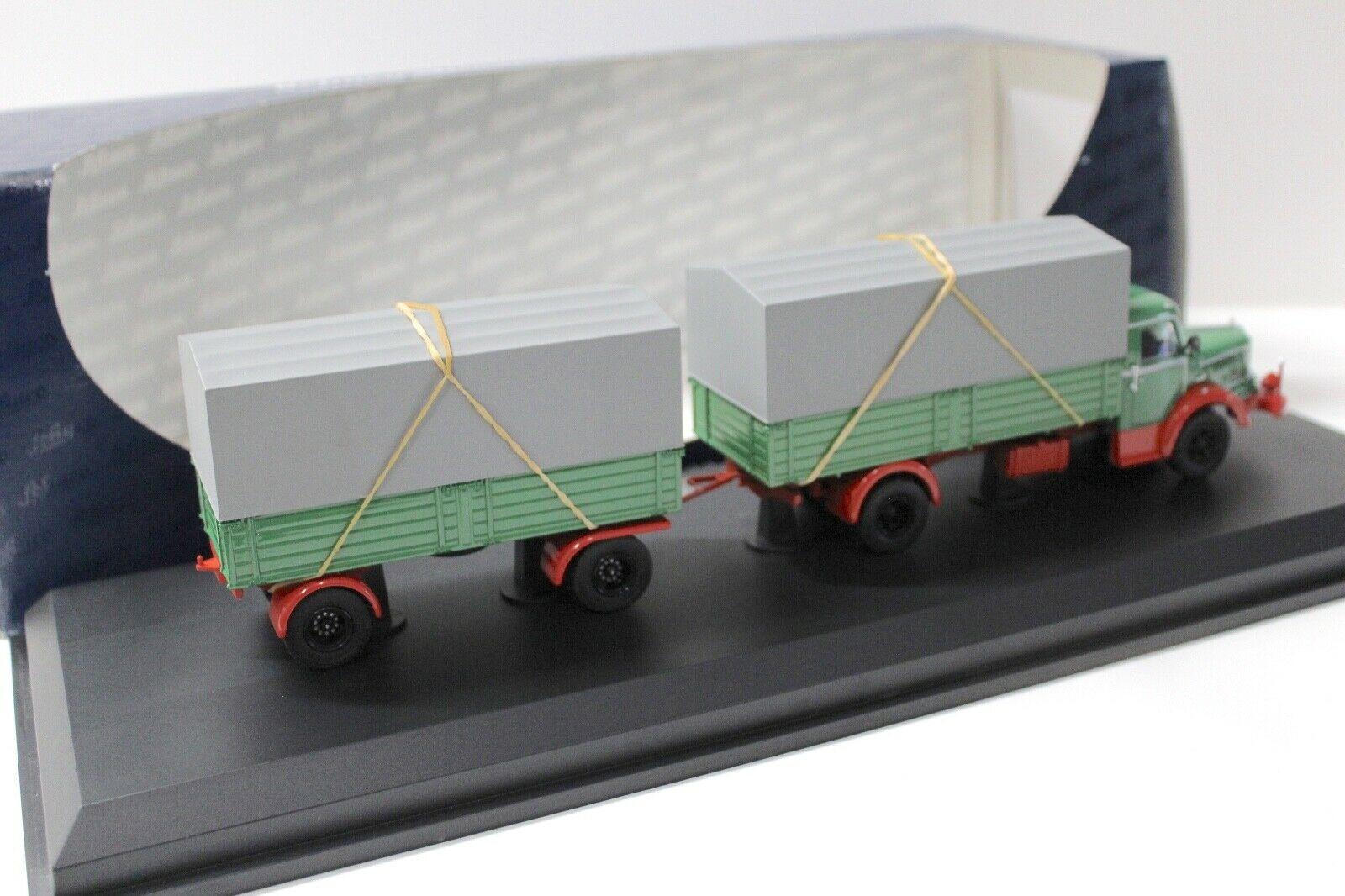 1:43 Schuco Krupp Titan Planen-LKW mit Anhänger green
