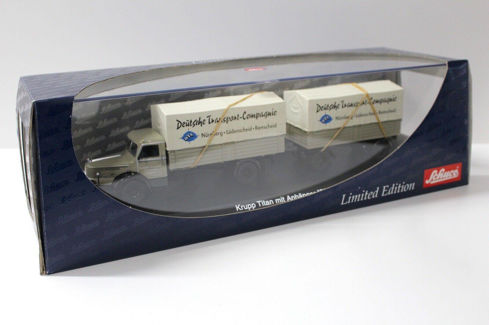 1:43 Schuco Krupp Titan Planen-LKW mit Anhänger DTC beige
