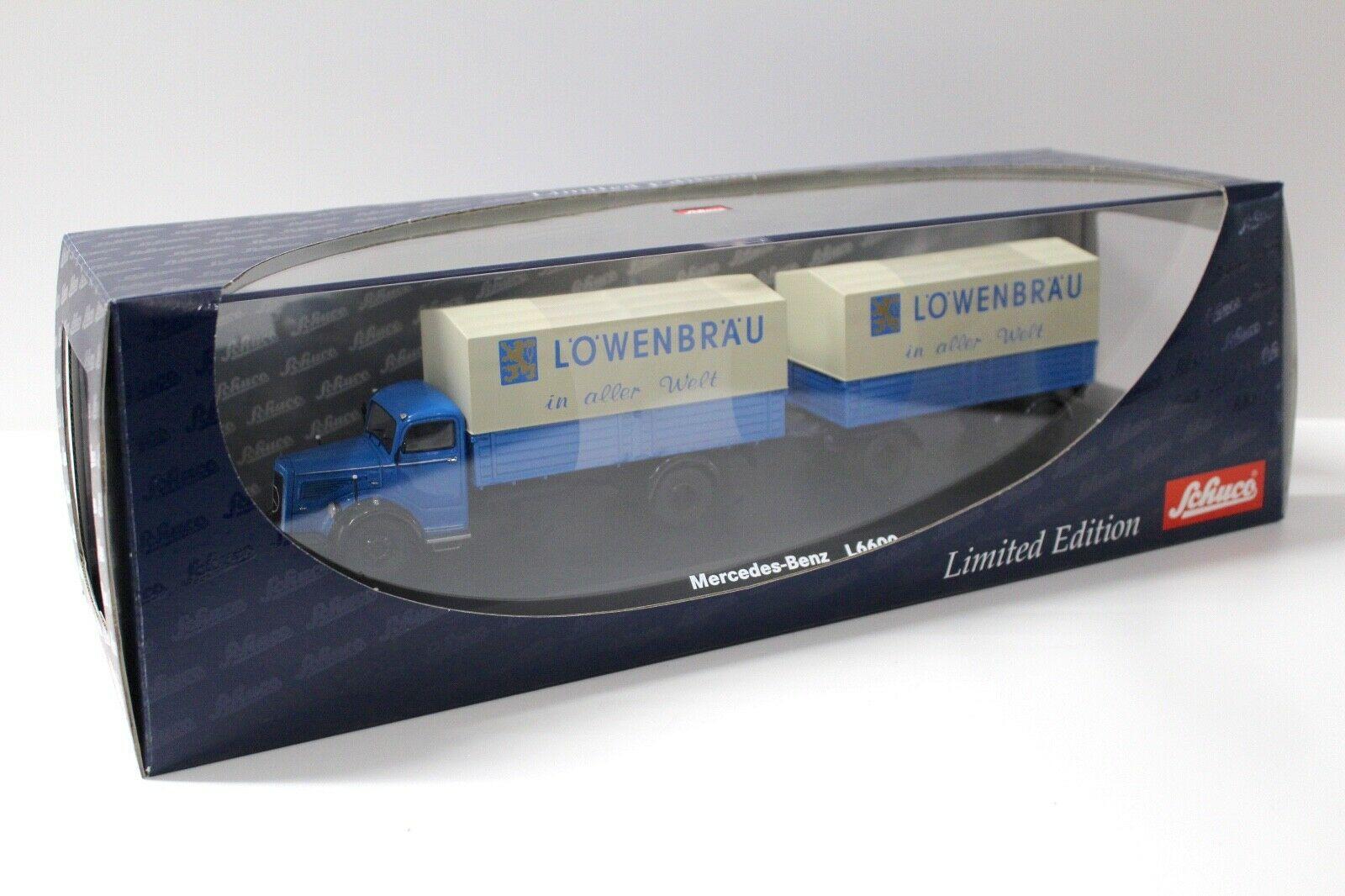 1:43 Schuco Mercedes L6600 mit Anhänger LÖWENBRÄU blue