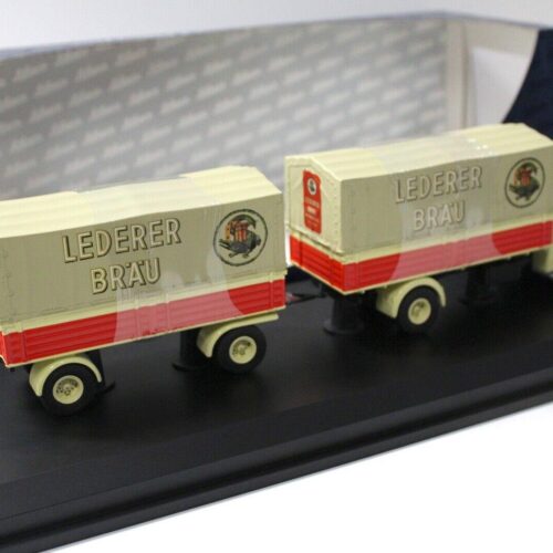 1:43 Schuco Mercedes L6600 mit Anhänger Lederer BRÄU beige/ red