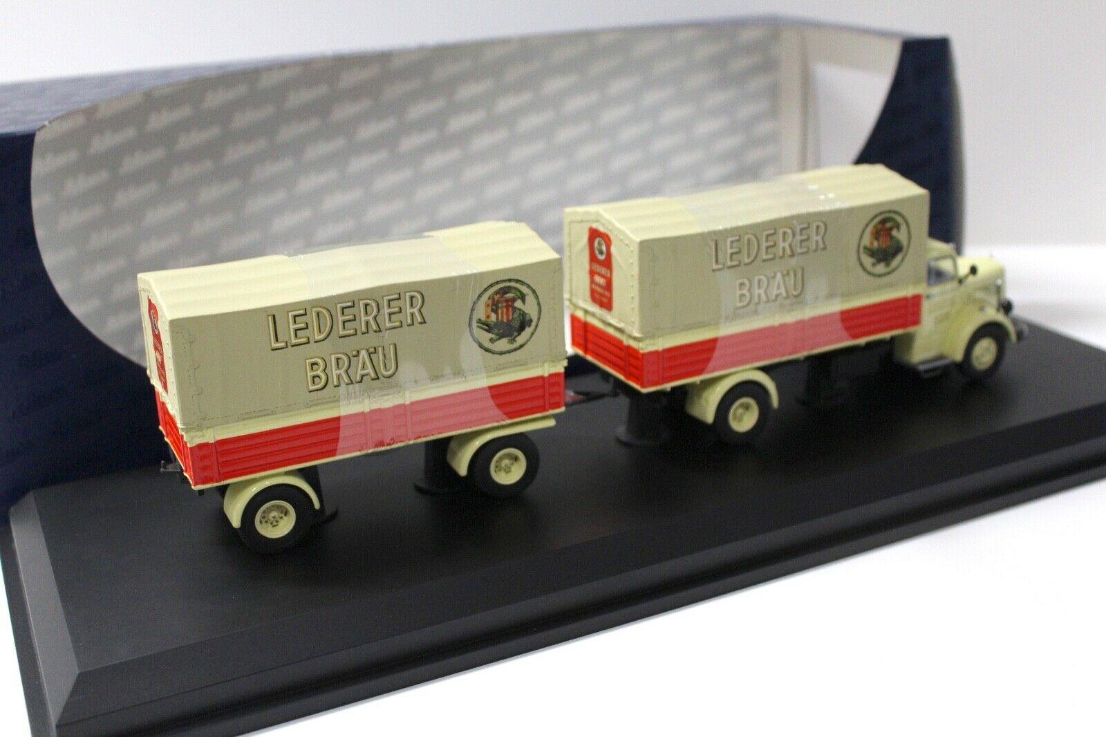 1:43 Schuco Mercedes L6600 mit Anhänger Lederer BRÄU beige/ red