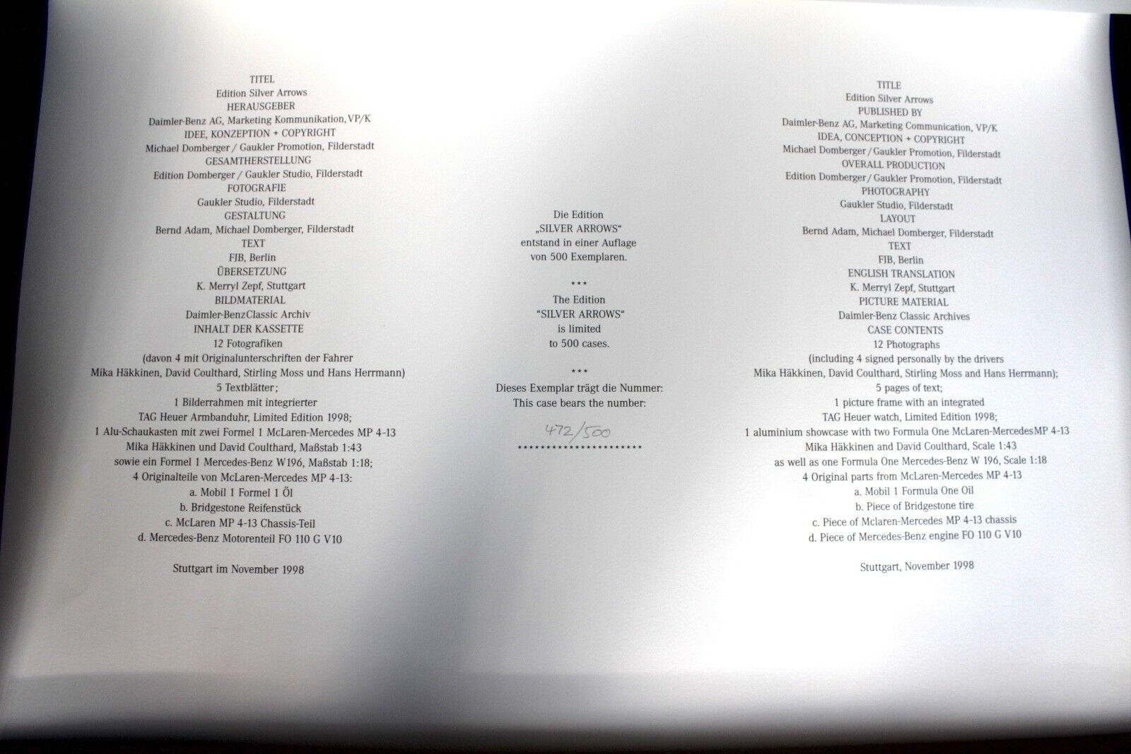 Mercedes-Benz Edition SILVER ARROWS SET 1998 1:43 &1:18 Limited Edition 472/500