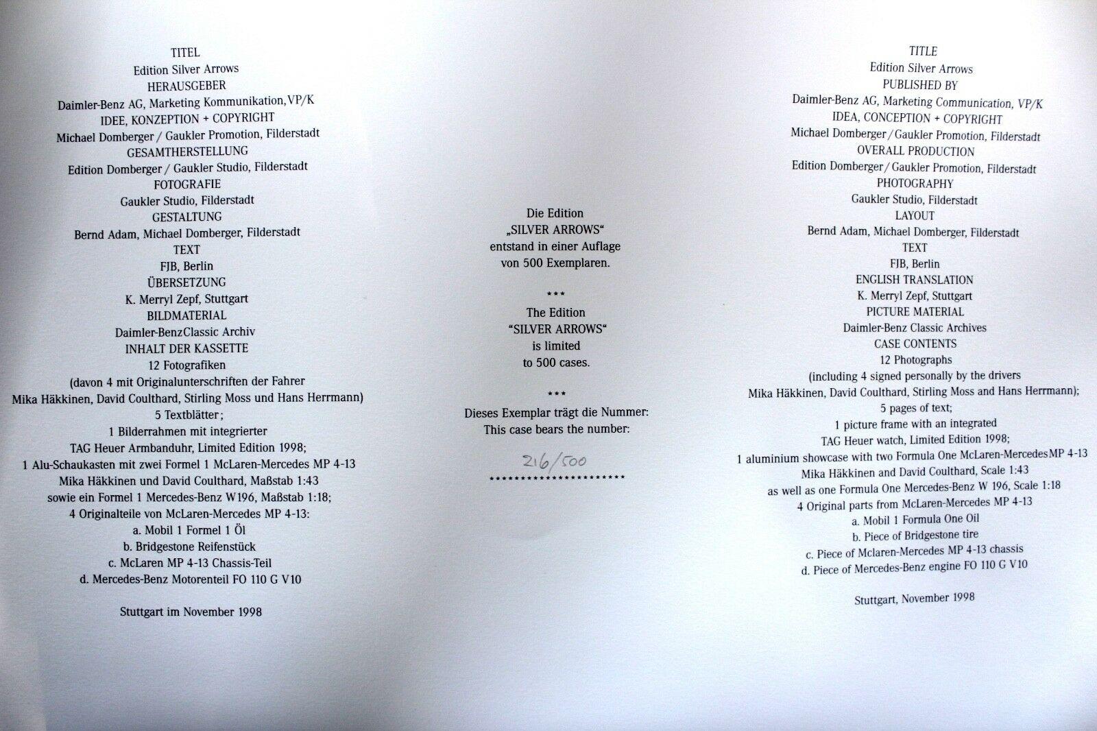 Mercedes-Benz Edition SILVER ARROWS SET 1998 1:43 &1:18 Limited Edition 216/500