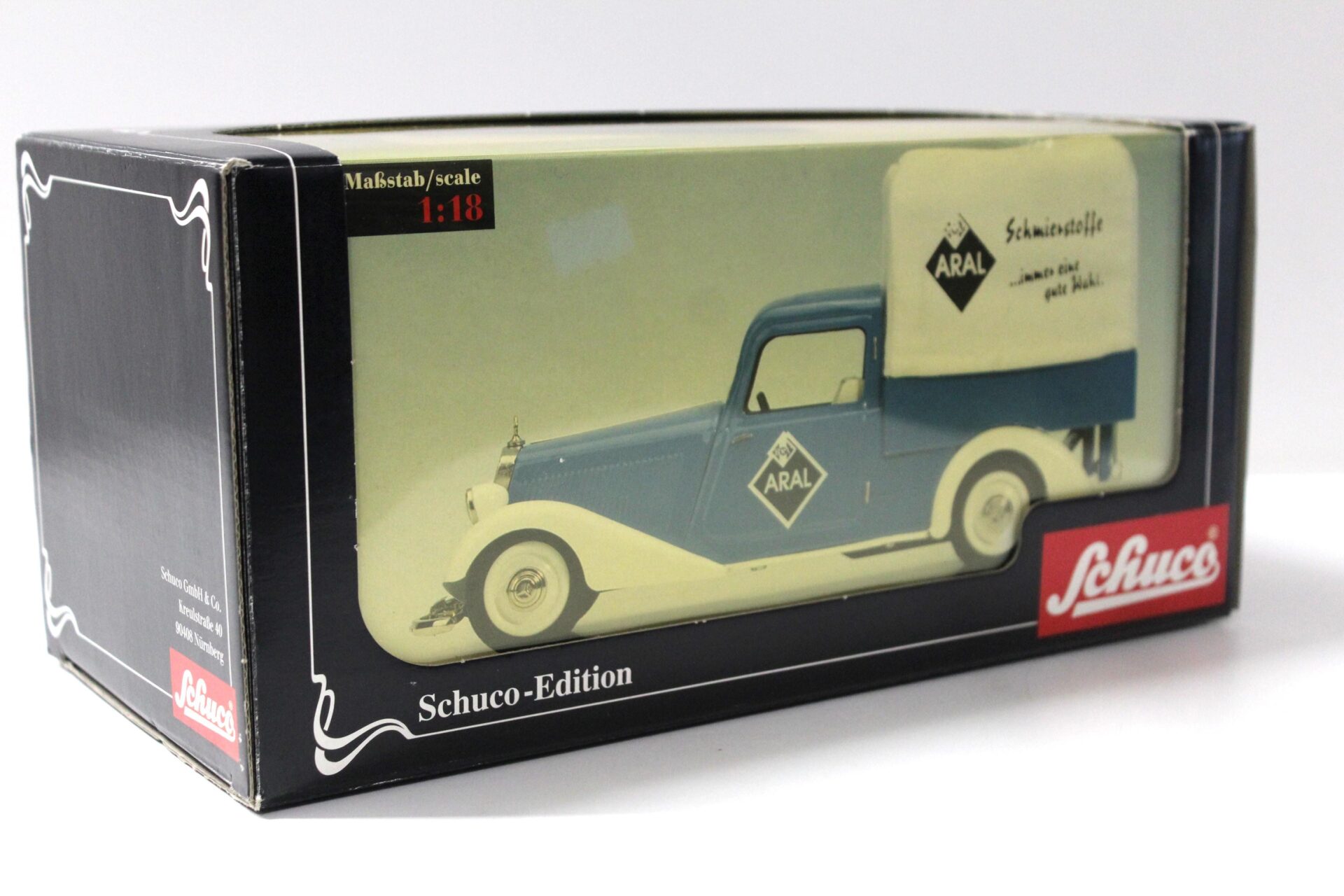 1:18 Schuco Mercedes 170V Planenwagen ARAL white/ blue