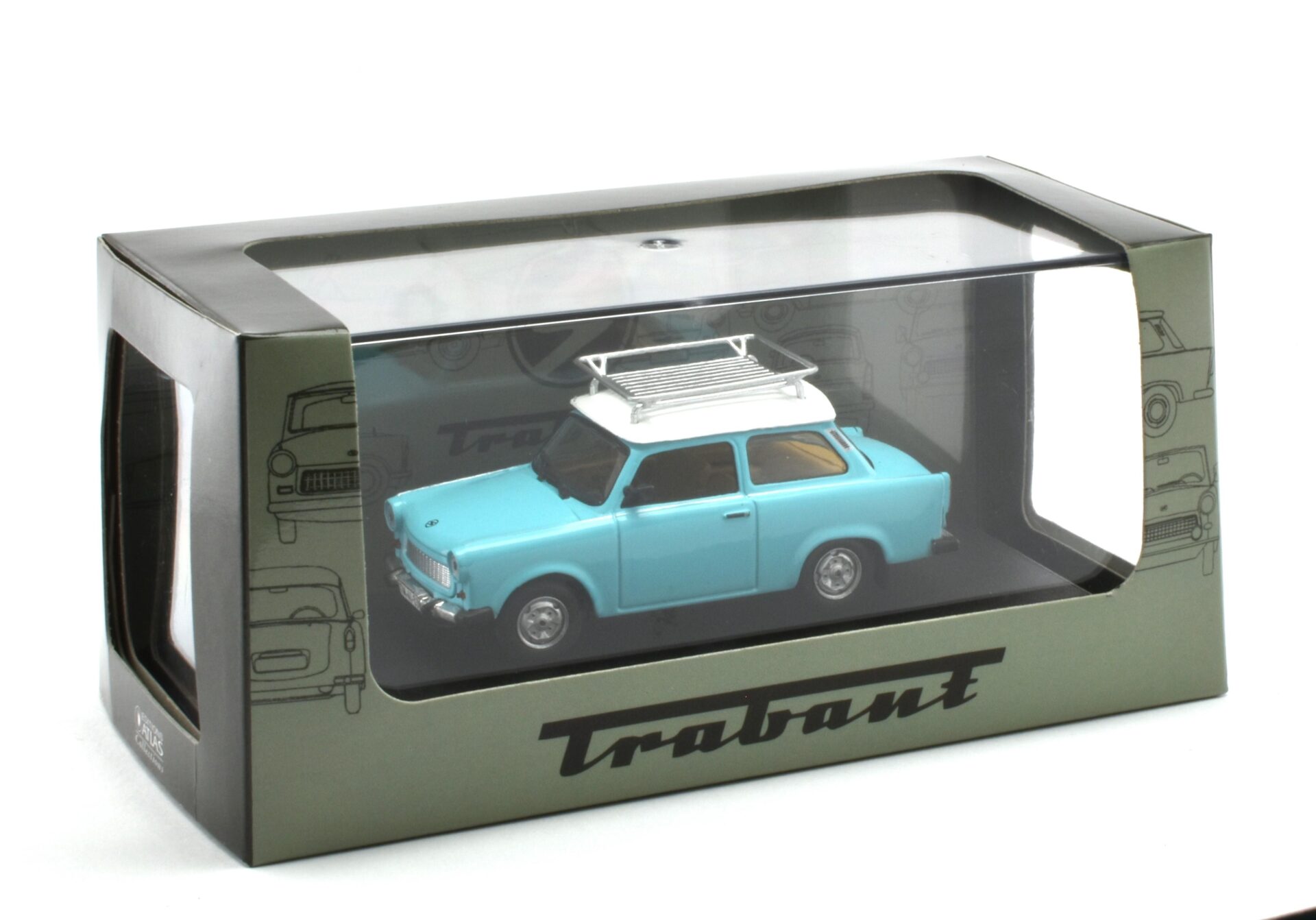 1:43 Atlas Trabant 601 S de Luxe 1982 mit Dachträger blue/ white