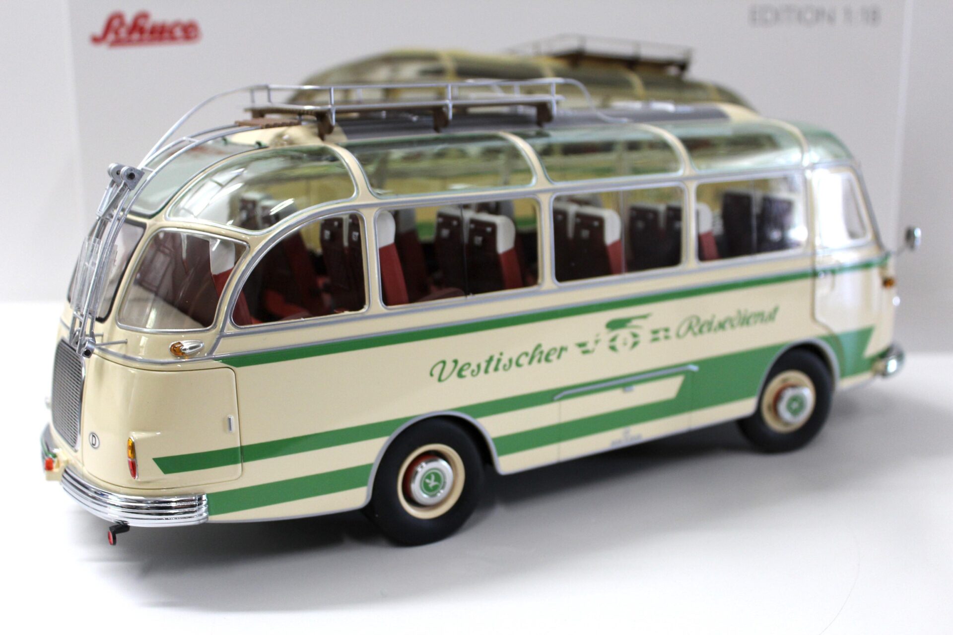 1:18 Schuco Setra S6 Reisebus "Vestischer Reisedienst" beige/ green