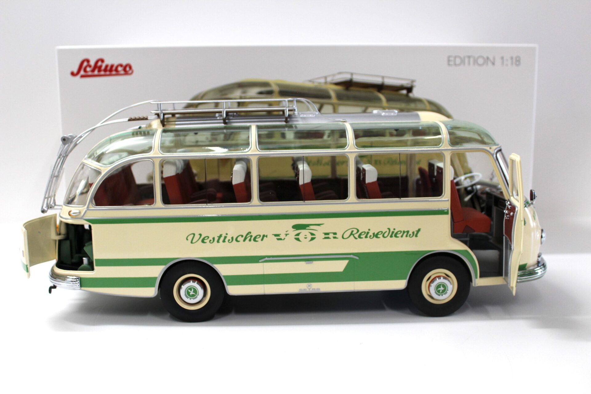 1:18 Schuco Setra S6 Reisebus "Vestischer Reisedienst" beige/ green
