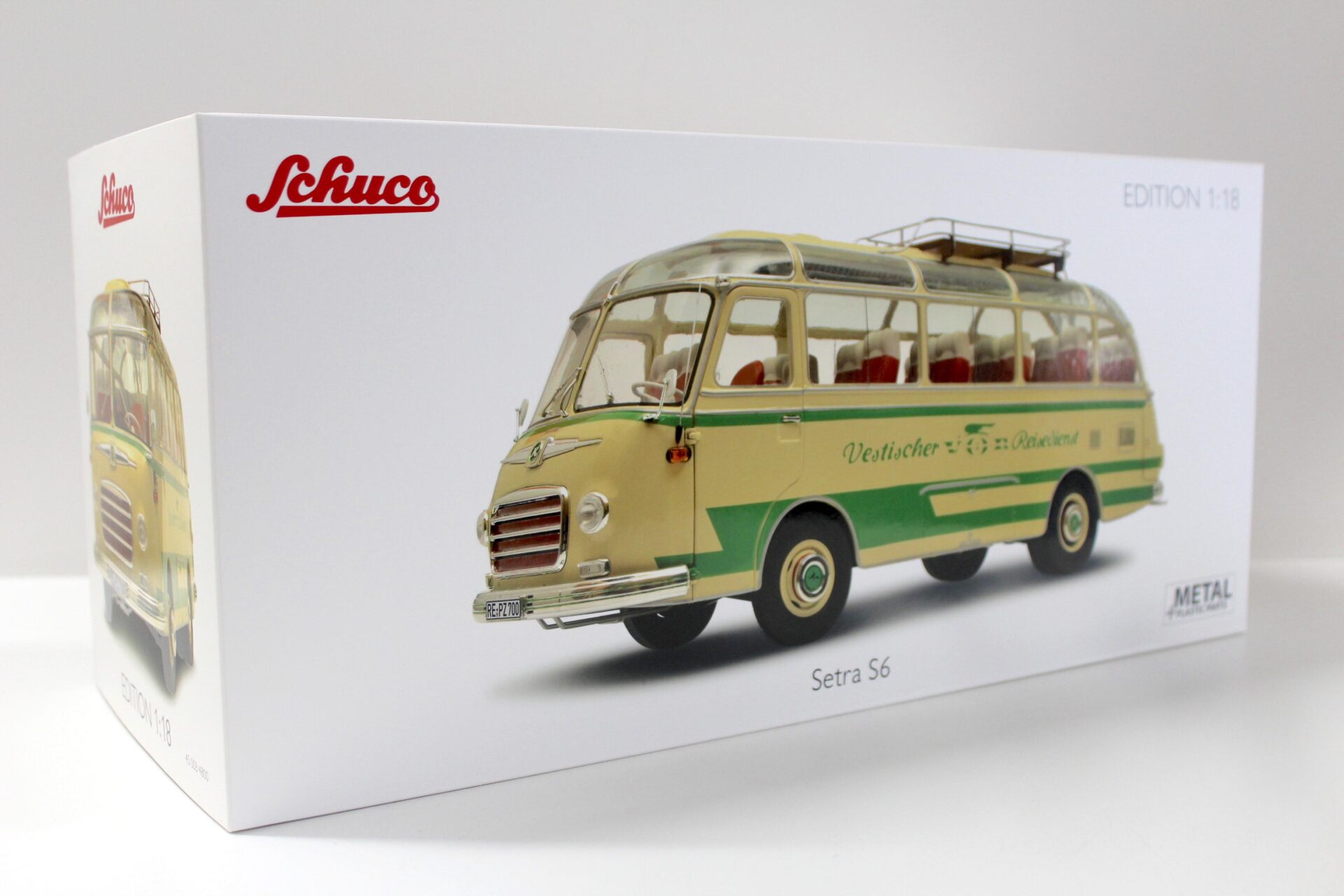 1:18 Schuco Setra S6 Reisebus "Vestischer Reisedienst" beige/ green