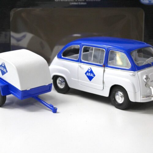 1:18 La Mini Miniera Fiat 600 D Multipla + Trailer ARAL white/ blue
