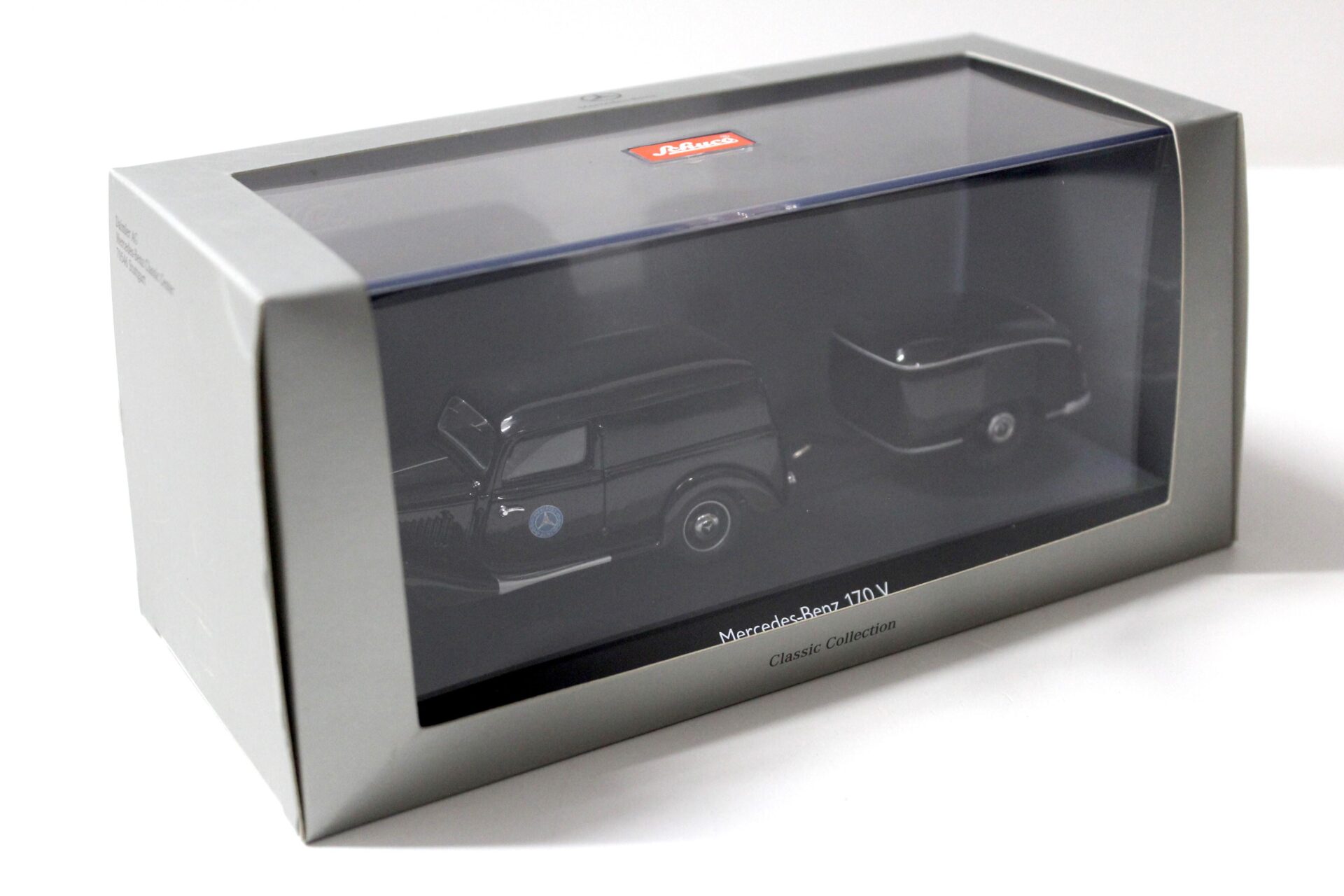 1:43 Schuco Mercedes 170V mit Serviceanhänger/ Trailer black DEALER VERSION