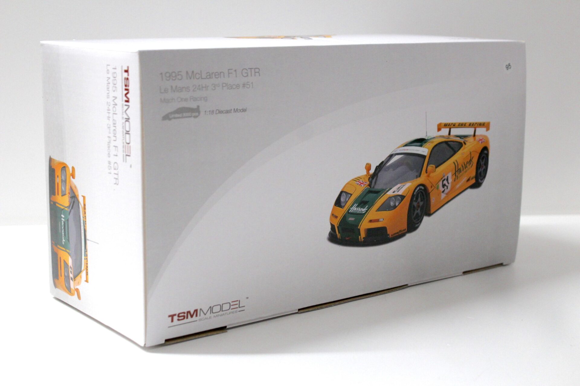 1:18 True Scale TSM 1995 McLaren F1 GTR Le Mans 24h #51 Mach One Racing Harrods