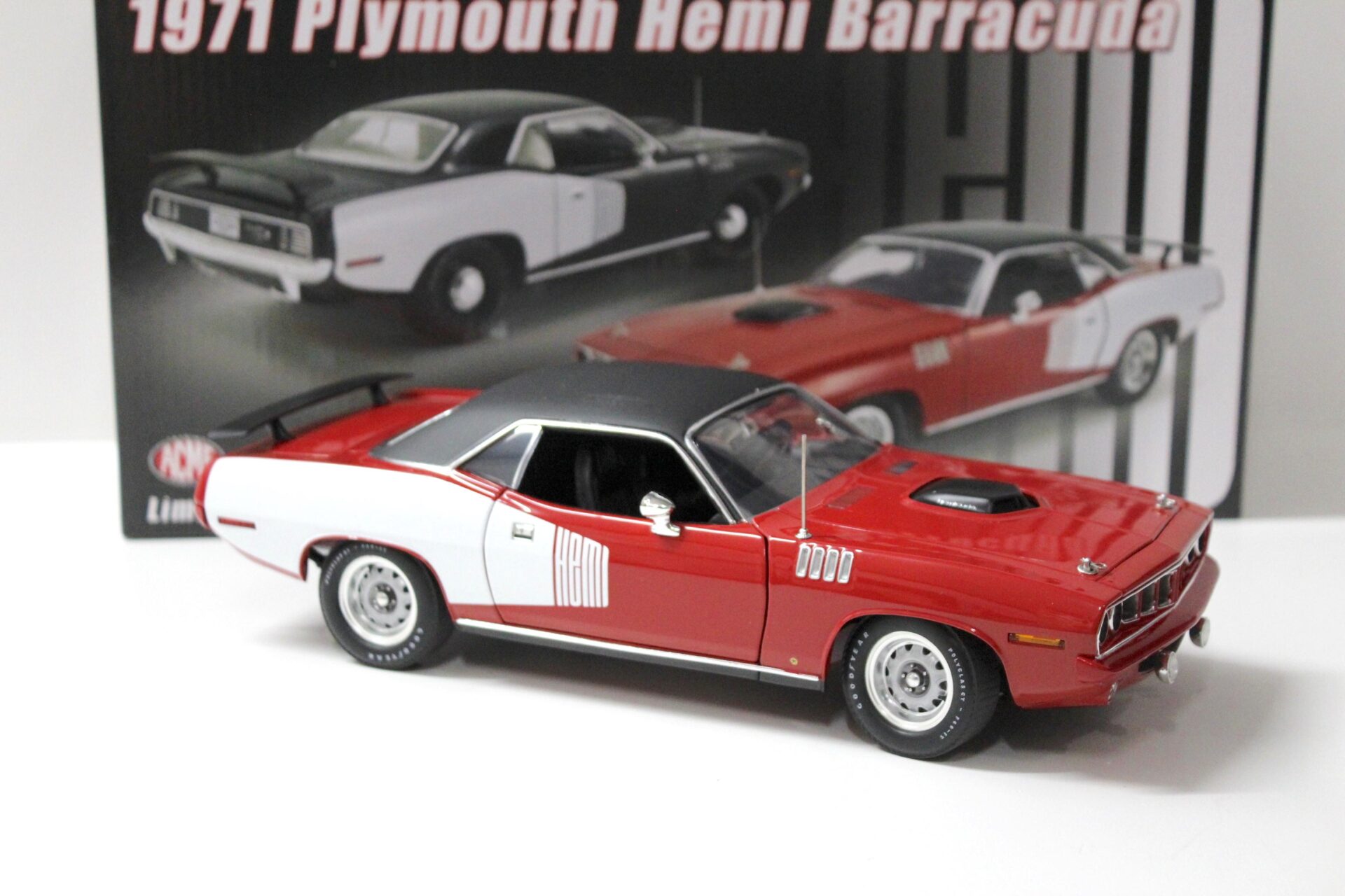 1:18 ACME 1971 Plymouth Hemi Cuda Barracuda Coupe rally red/ white/ black