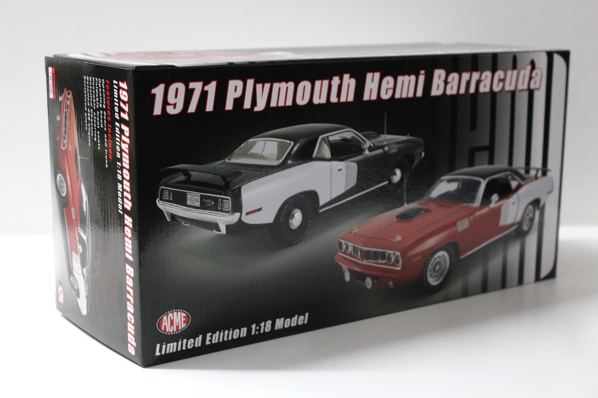 1:18 ACME 1971 Plymouth Hemi Cuda Barracuda Coupe rally red/ white/ black