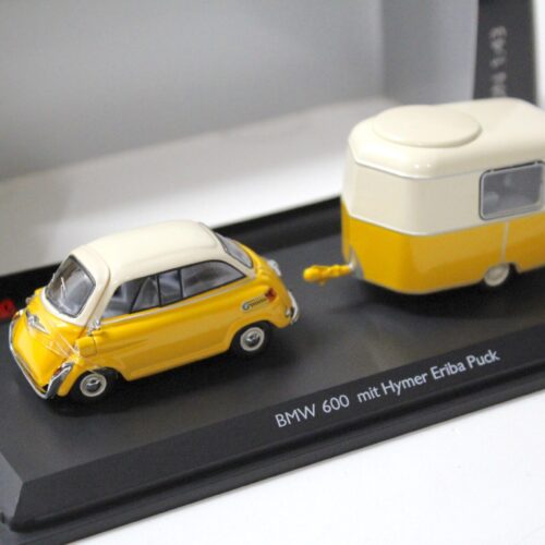 1:43 Schuco BMW 600 mit Hymer Eriba Puck Wohnwagen yellow/ white
