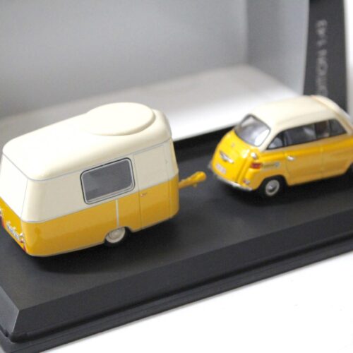 1:43 Schuco BMW 600 mit Hymer Eriba Puck Wohnwagen yellow/ white