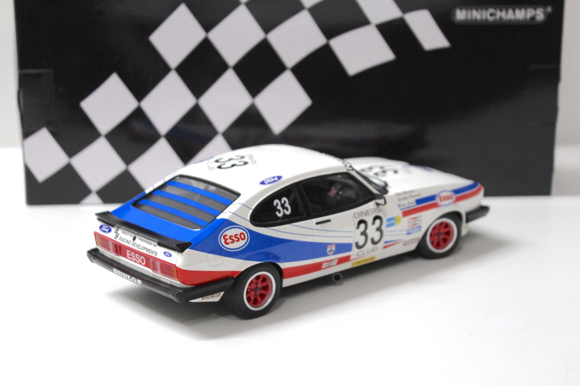 1:18 Minichamps Ford Capri 3.0S V.M. Woodman 3rd Place SPA 24h 1981 ESSO #33