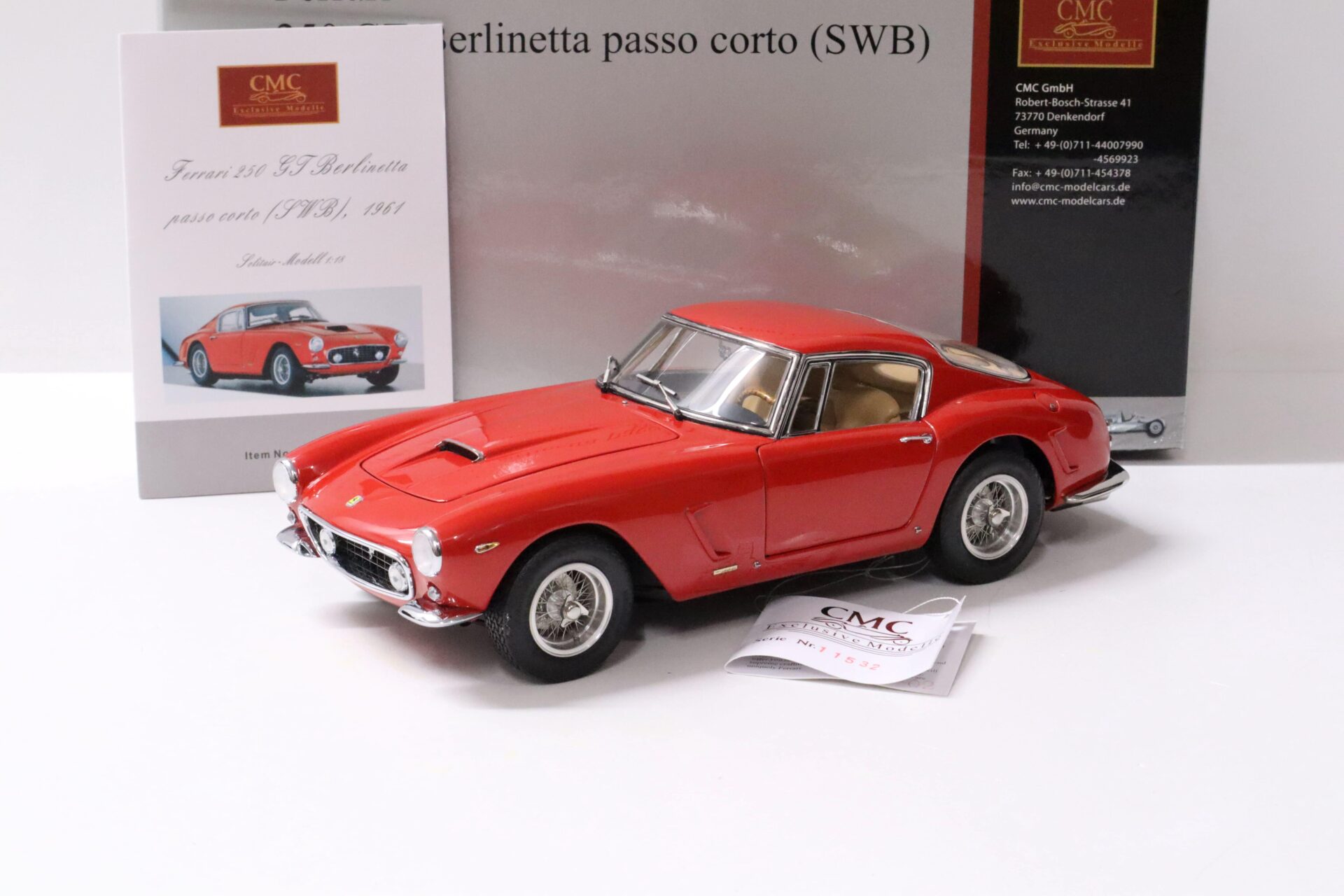 1:18 CMC Ferrari 250 GT Berlinetta passo corto SWB Coupe red M-046